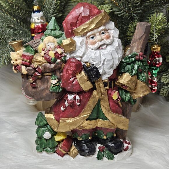 Christmas Resin carved Santa Claus Is Coming To Town RARE Vintage 1998 Art Mark - Picture 8 of 8